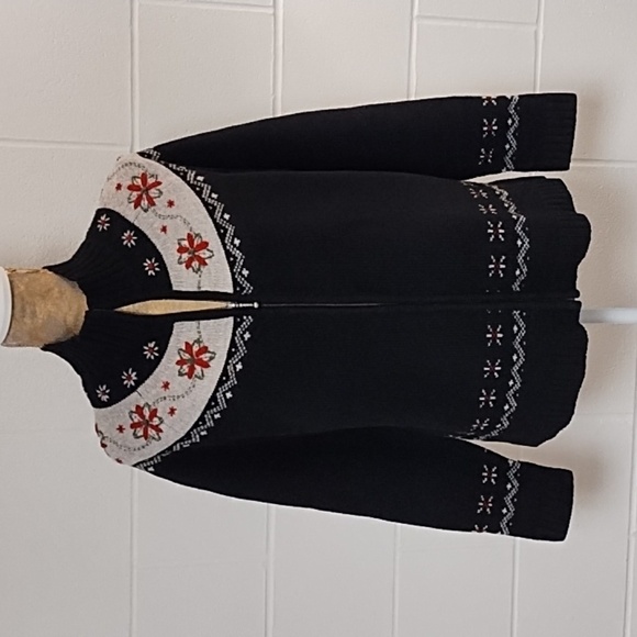 Woolrich Lambs Wool Embroidered Zip-up Cardigan Sweater Black Grey Red Green - Picture 1 of 9